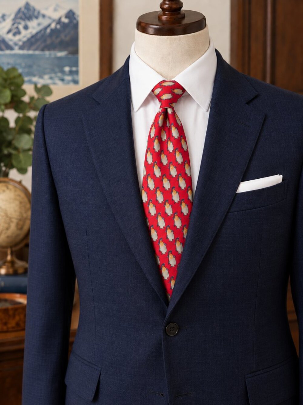 Beaufort Silk Penguin Tie Made in Italy Alaska Wildlife Necktie Red Silk Tie